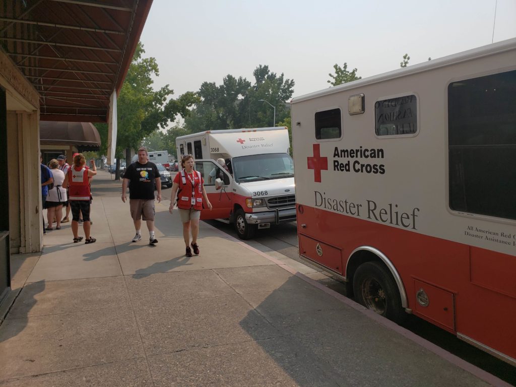 Red Cross Trucks arrive for pickup at WCK