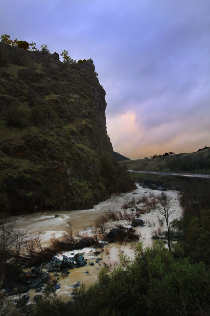 A swollen Russian River flows past Frog Woman Rock along Highway 101 north of Cloverdale, Friday Feb. 3, 2017. (Kent Porter / The Press Democrat) 2017