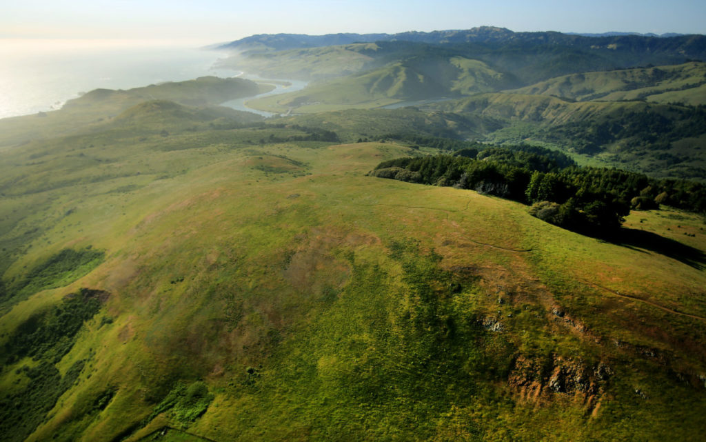 Islands in the Sky, the Willow Creek addition to Sonoma Coast State Park, foreground and the mouth of the Russian River, background. (Kent Porter / Press Democrat) 2016