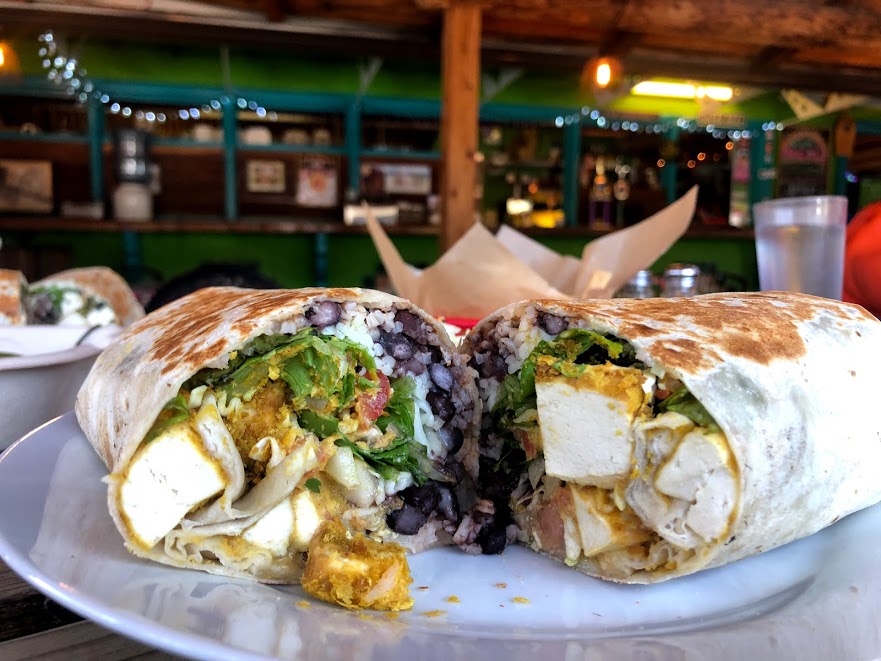 Papas and Pollo, 915 Gravenstein Hwy., Sebastopol: The Tofu Temptation is made with (vegan) Spanish rice, (vegan) black beans, Monterey jack cheese, pico de gallo salsa, organic local greens and big hunks of Wildwood organic tofu tossed in nutritional yeast.