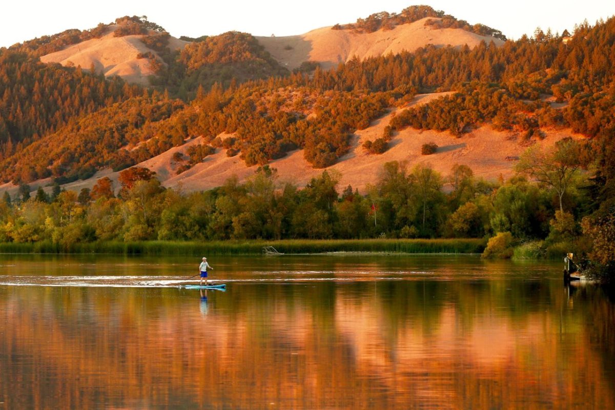 A paddleboarder rows around Spring Lake on the election day in Santa Rosa, on Tuesday, Nov. 6, 2018. Sonoma County regional parks would receive additional funding for park maintenance and conservation efforts via a one-eighth cent sales tax, if Measure M is approved by voters. (Alvin Jornada / The Press Democrat)
