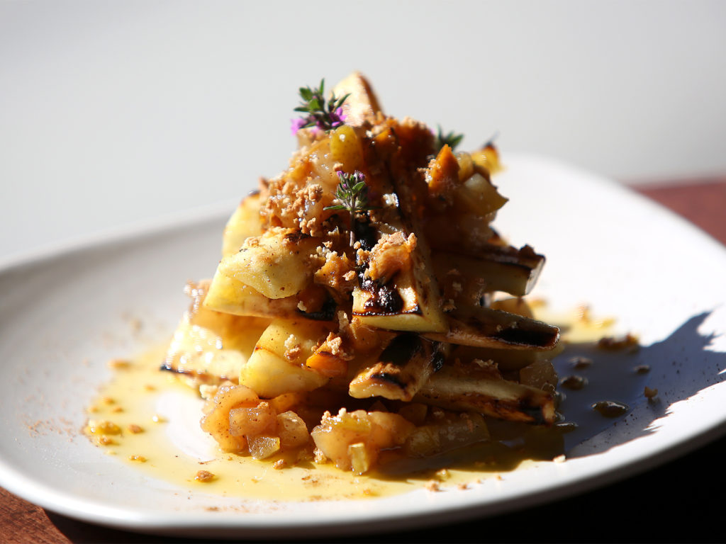 Today's Vegetable which is an appetizer of parsnips and pears served at Vignette at The Barlow in Sebastopol, Tuesday, September 16, 2014. (Crista Jeremiason / The Press Democrat)