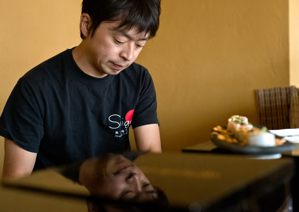 Chef Shigekazu Mori prepares the Nigiri Sushi and Sashimi Combo at Shige Sushi Japanese Kitchen in Cotati, Calif., on March 5, 2013. (Alvin Jornada / The Press Democrat)
