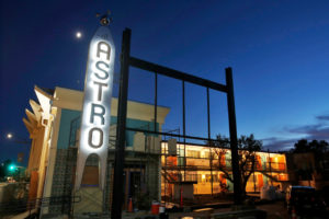 The new Astro Hotel sign lights up the evening while ongoing renovations transform the former infamous motel into a boutique hotel, in Santa Rosa, California on Thursday, September 28, 2017. (Alvin Jornada / The Press Democrat)