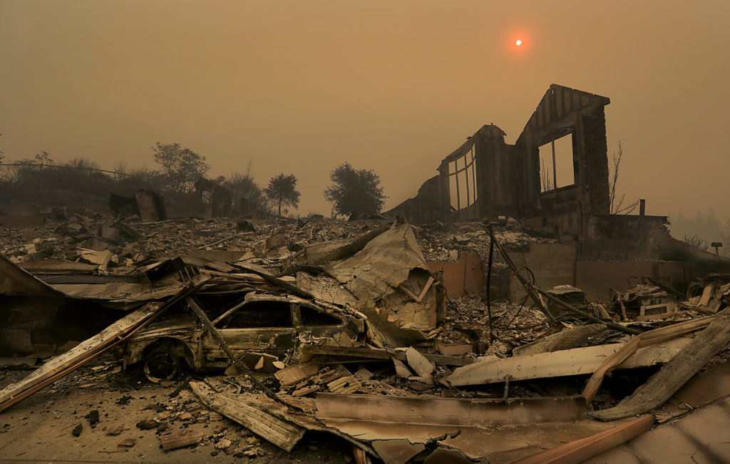 A home off Rincon Ridge at Fountaingrove Parkway was gutted, along with all but a few on the east side of Fountaigrove. (Kent Porter / Press Democrat) 2017