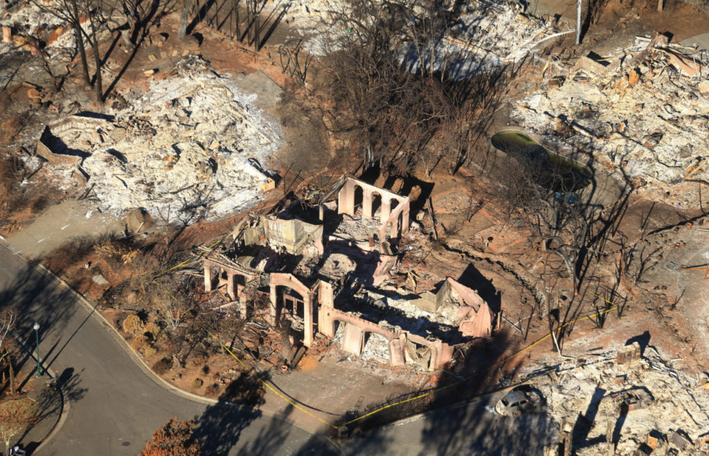 A Fountaingrove home in the Fir Ridge neighborhood, Wednesday Oct. 25, 2017 in Santa Rosa, burned by the Tubbs fire. (Kent Porter / Press Democrat) 2017