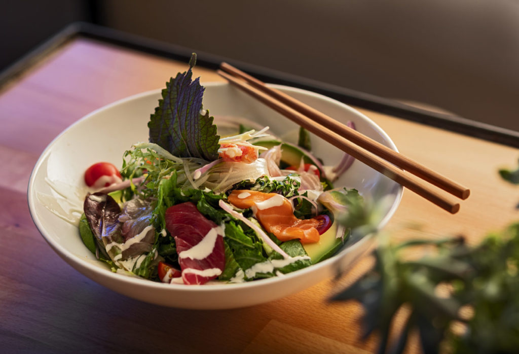 Fancy Fast Food Raku Ramen & Rolls Raku sashimi salad
