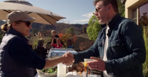Tyler Florence at a neighborhood gathering after the fires. Still from 'Uncrushable' by Tyler Florence.