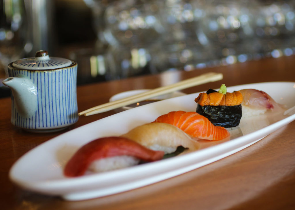 Five piece nigiri at Sake 107 in Petaluma. Heather Irwin/PD