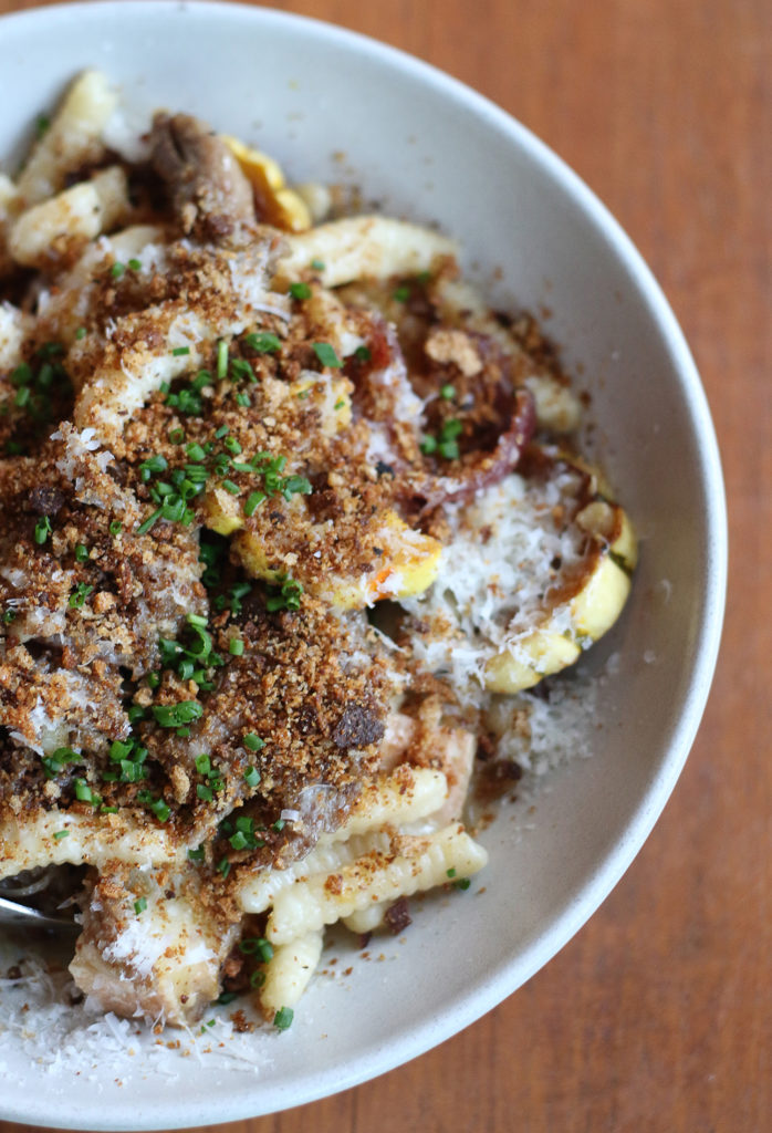 Cavatelli with Duck confit, delicata squash, roasted onion, taleggio, breadcrumb, parmigiano at Lowell's in Sebastopol. Heather Irwin/PD