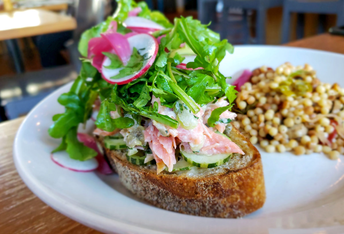 Mt. Lassen trout, cucumber, garlic aioli, arugula, radish,