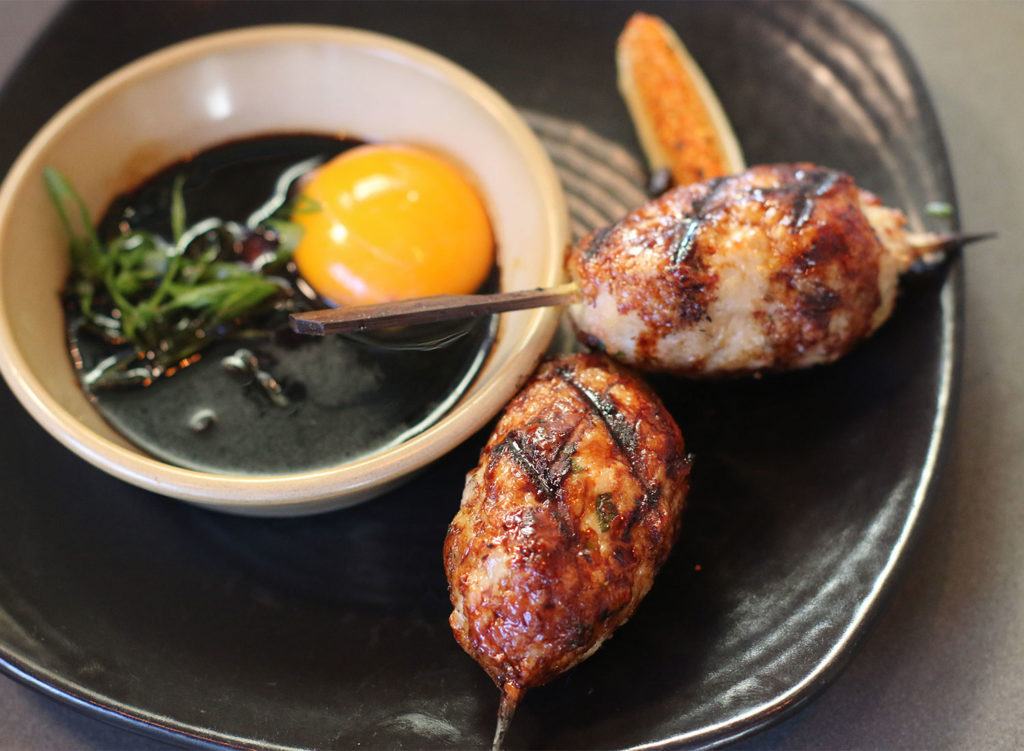 Chicken meatball skewers at Kosho Restaurant in Sebastopol. Heather Irwin/PD