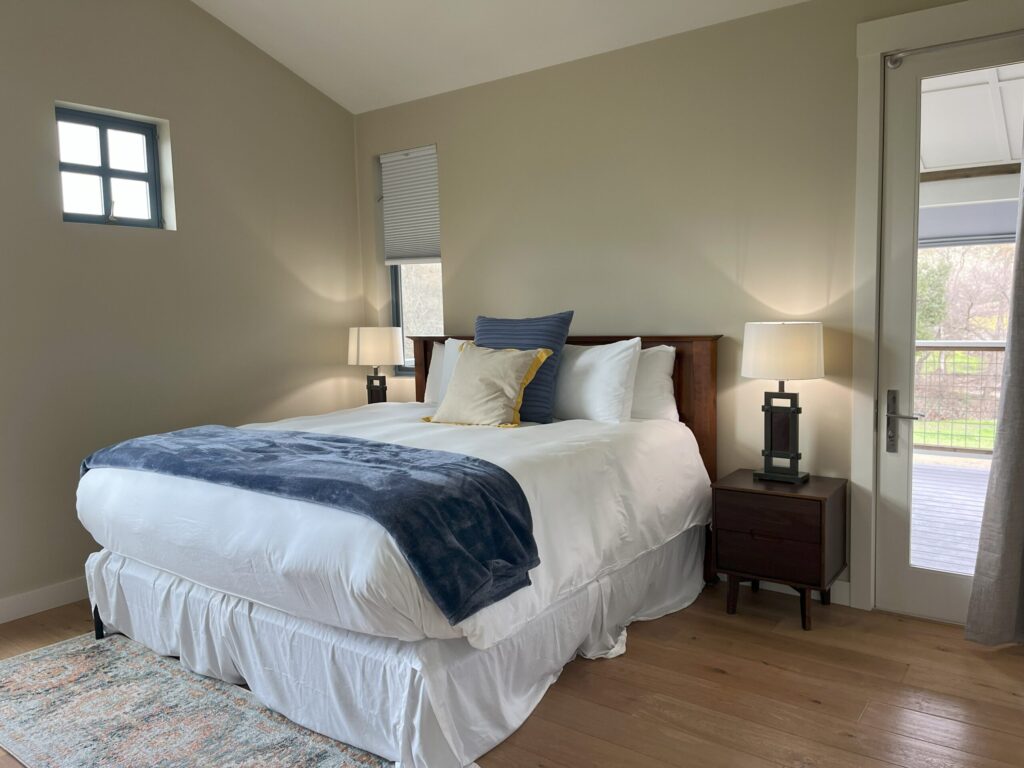 A bedroom in the Cellar House guest lodging at Kenneth Carl Estate in Healdsburg. (Kenneth Carl Estate)