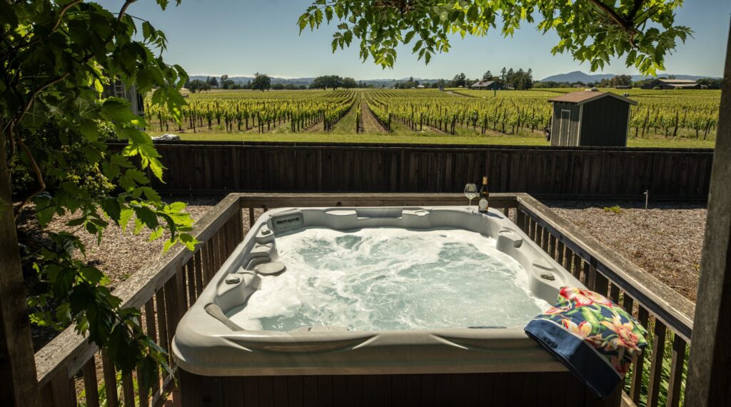 The hot tub at the Pinot Cottage at Benovia Winery in Santa Rosa. (Benovia Winery)