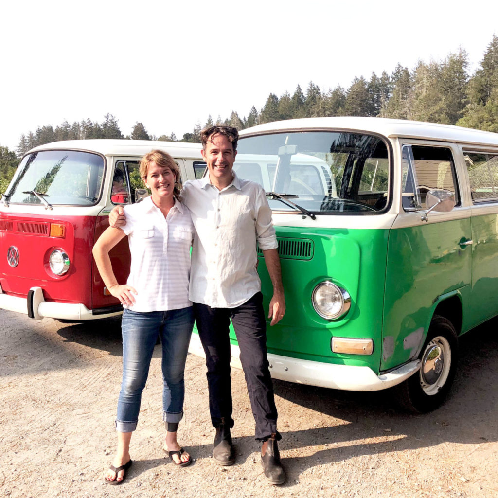 Kevin and Sarah Wardell with Volkswagon buses