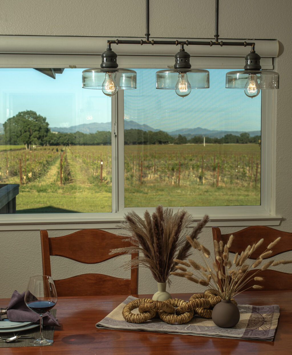 A dining room setting at the Chardonnay Cottage at Benovia Winery in Santa Rosa. (Chad Surmick)