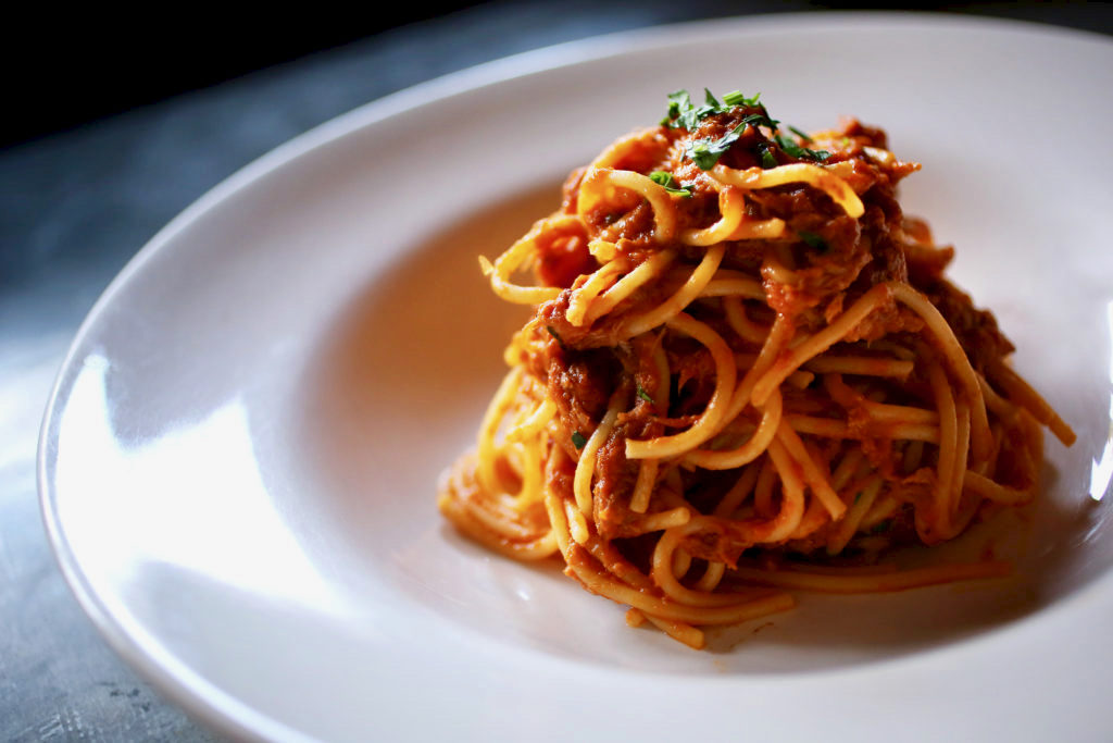 Spaghetti alla Bolognese is served at Baci Cafe & Wine Bar in Healdsburg on Wednesday, November 27, 2013. (Conner Jay/The Press Democrat)