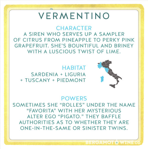 Back of the Bergamot Wine Club Vermentino Card Face
