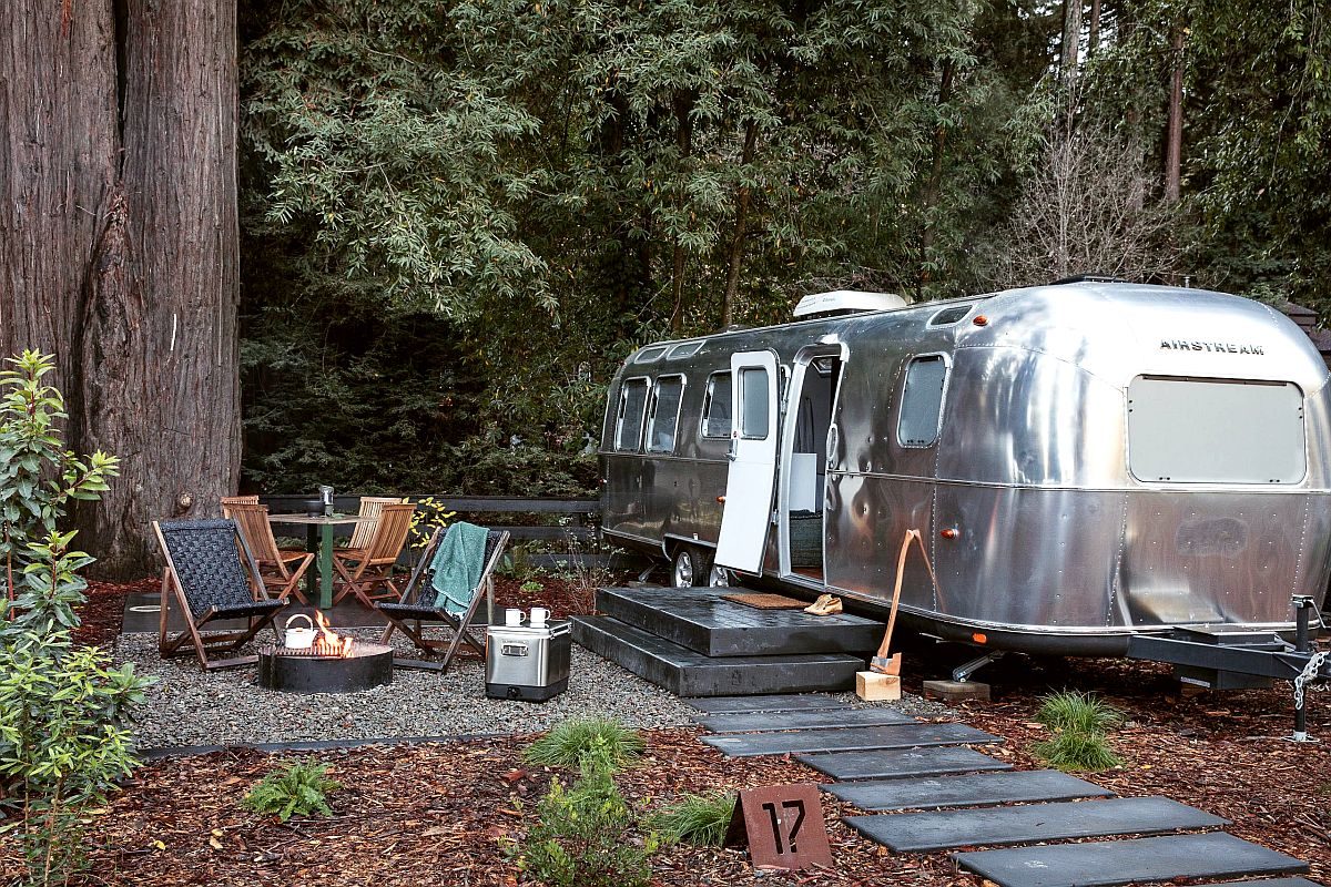The outside area surrounding Airstream at AutoCamp in Sonoma County