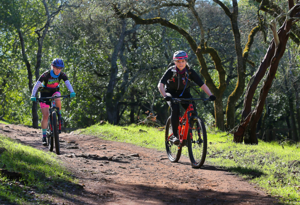 Melissa Wonders, right, and Meghan Skidmore embark on a four hour trail ride through Howarth and Spring Lake parks, and Trione-Annadel State Park, in Santa Rosa on Friday, January 25, 2019. Wonders and Skidmore are preparing to participate in the Absa Cape Epic mountain bike stage race in South Africa this March. (Christopher Chung/ The Press Democrat)