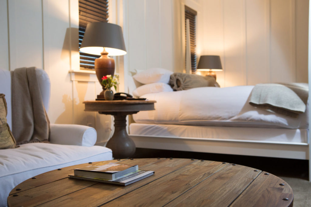 This king deluxe room at the Farmhouse Inn includes a living room, bedroom, gas fireplace and private balcony. Farmhouse is now ranked by Travel and Leisure Magazine as the fourth best inn in America, and is number 28 on its WorldÕs Best Hotels list. Shot on Friday, February 20, 2015 at Farmhouse Inn in Forestville, Calif. (Photo by Charlie Gesell for the Sonoma magazine)