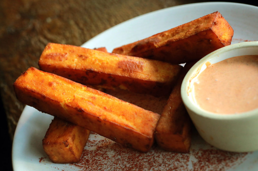 Chickpea fries with harissa crema from the Drawing Board restaurant in Petaluma. (photo by John Burgess/The Press Democrat)