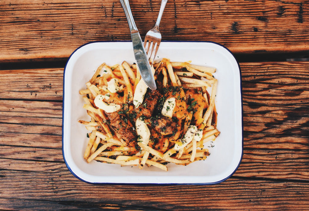 Poutine at Brewster’s Beer Garden in Petaluma.Copyright 2017 anathea meade. All rights reserved.