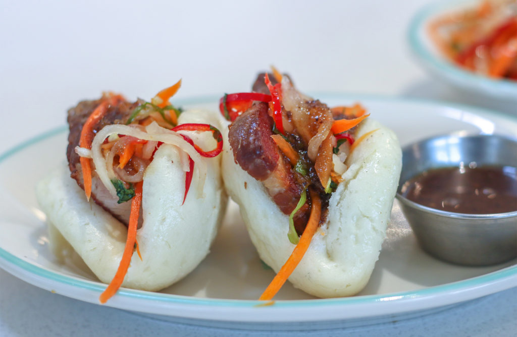 Pork belly steamed buns with housemade hoisin sauce at Mint and Liberty Modern Diner in Sonoma. Heather Irwin/PD