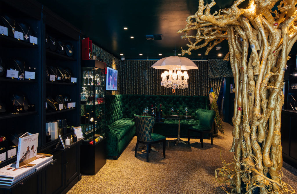Jewelry does grow on trees at the JCB Tasting Room in Healdsburg. Photo: Alex Rubin.