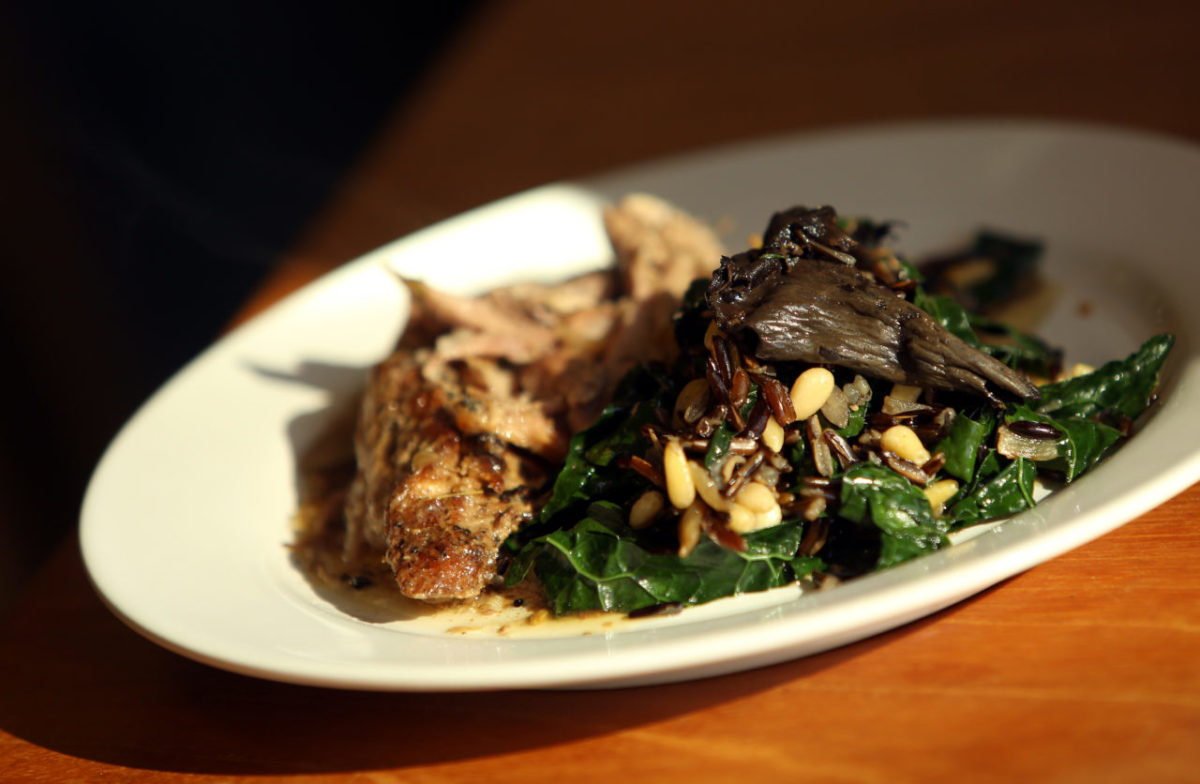 2/13/2013: D1: PC: Wild rice with black trumpet mushrooms, pine nuts, carmelized onions, dried cranberries and kale dish prepared at Relish Culinary Adventures in Healdsburg, on Sunday, January 20, 2013. (Christopher Chung/ The Press Democrat)