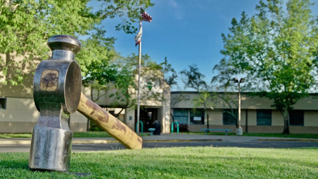 The 800-pound hammer that was stolen from the front lawn of Healdsburgs community center. (COURTESY OF SCOTT KENEALLY)