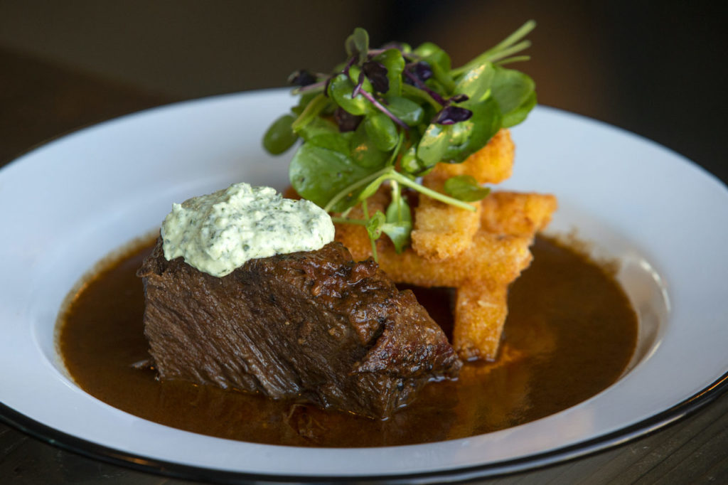 Smoke Braised Short Rib with pan jus, horseradish and polenta fries from Tips Roadside in Kenwood. (photo by John Burgess/The Press Democrat)