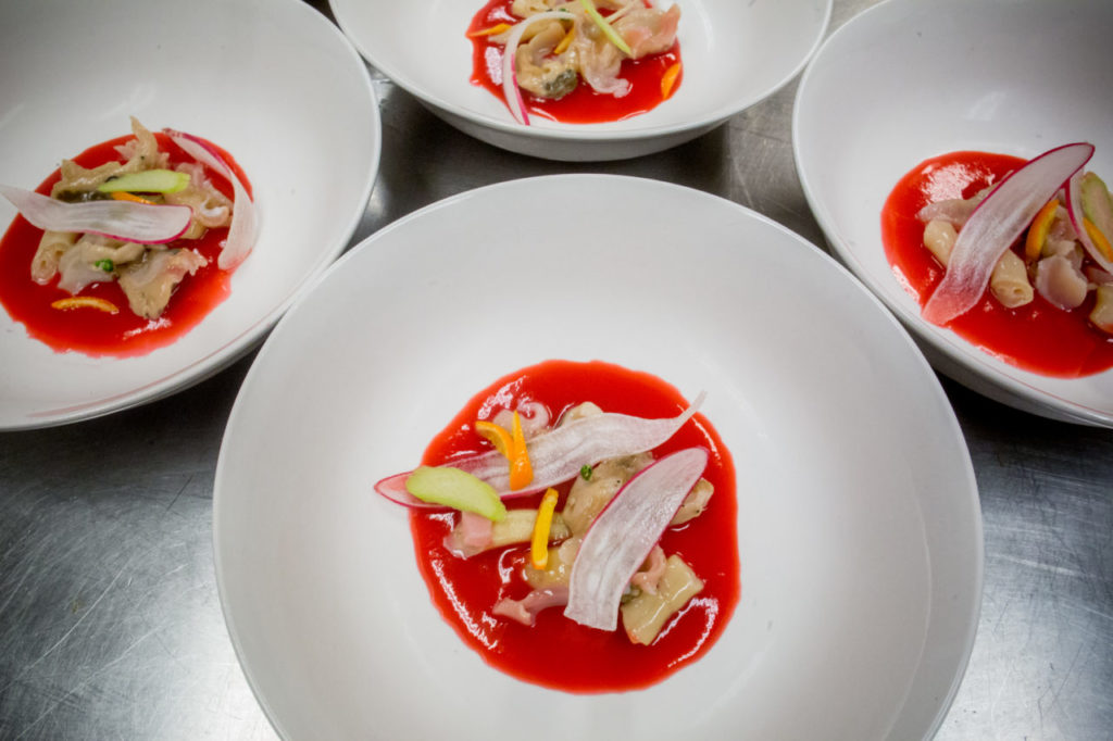Raw clams are served at Mateo's Cocina Latina in Healdsburg, Calif. Saturday June 25, 2016. Mateo's Cocina Latina is beginning to offer sustainable feasts that include every part of the animals butchered for the dinner, including suckling pig brain mousse and pigs tails. (Jeremy Portje / For The Press Democrat)
