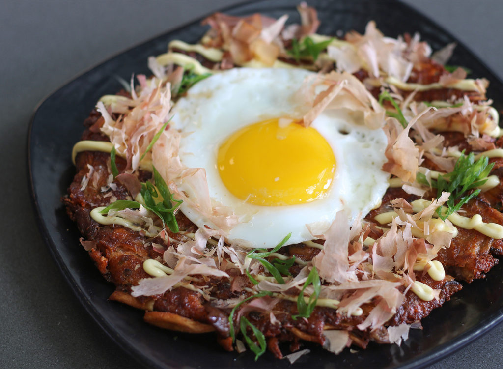Japanese pancake at Sushi Kosho in Sebastopol. (Heather Irwin / The Press Democrat)
