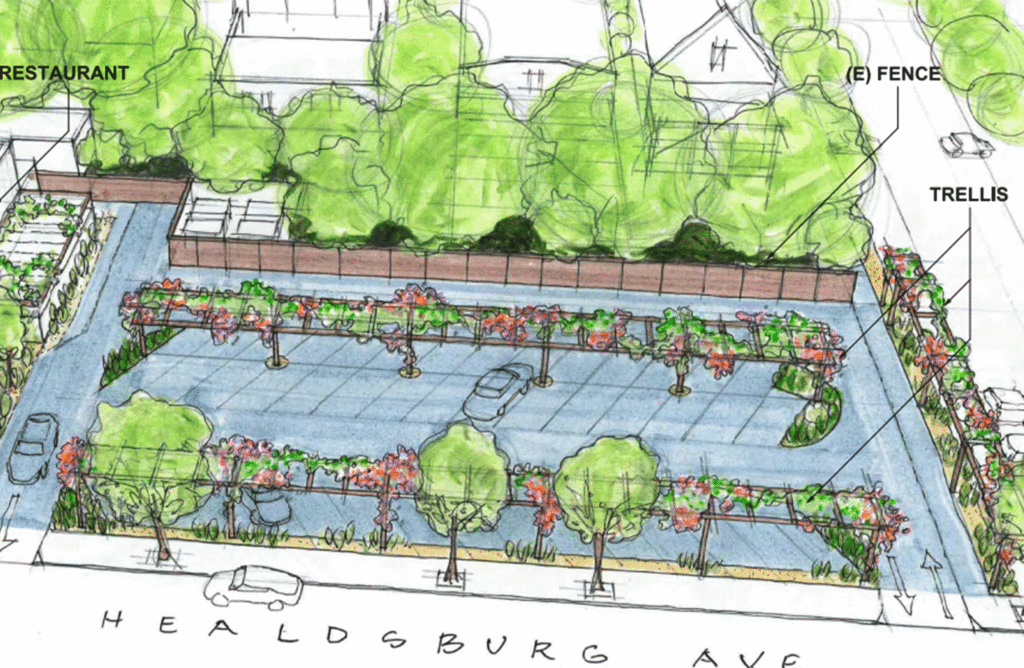 Rendering of the parking lot at 106 Matheson in Healdsburg.