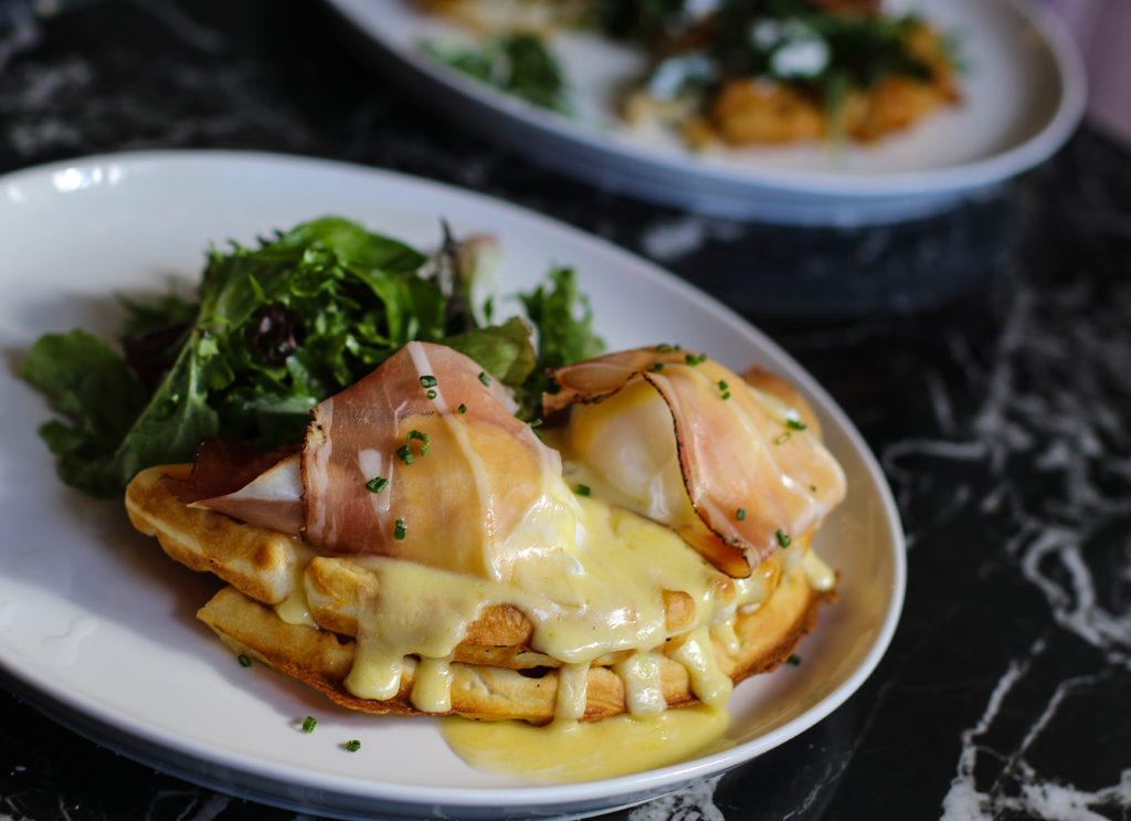 Benedict waffle at Jade Room in Santa Rosa. (Photo by Heather Irwin)