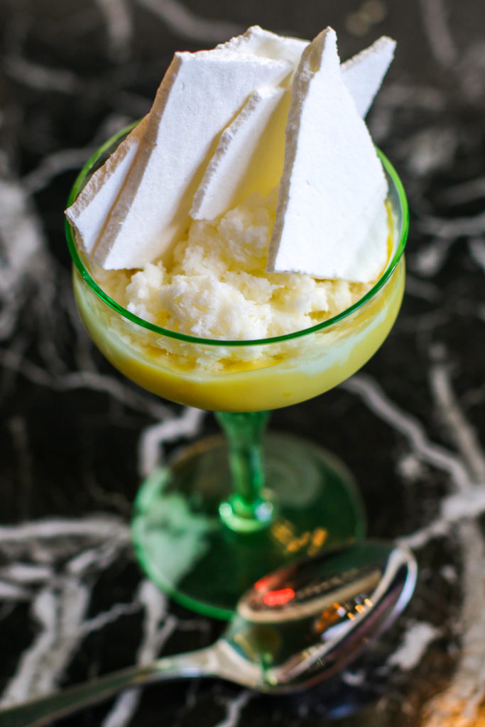Lemon curd with buttermilk granita and meringue shards at the Jade Room in Santa Rosa. (Photo by Heather Irwin)