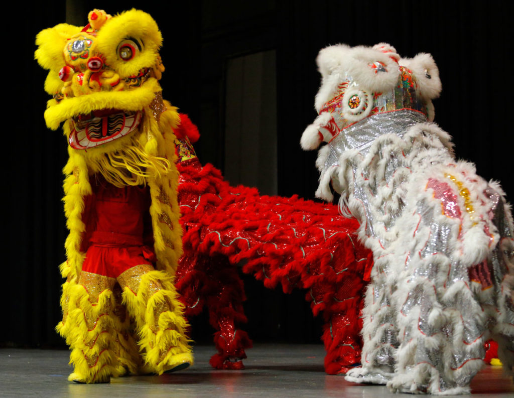 Lion dancers perform during the Chinese New Year celebration presented by the Redwood Empire Chinese Association at Veterans Memorial Hall in Santa Rosa, California on Saturday, February 18, 2017. (Alvin Jornada / The Press Democrat)