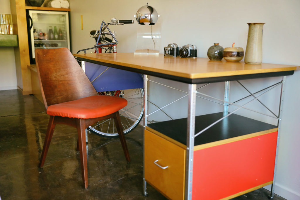 A Herman Miller Eames desk in a guest room at the Astro Motel in Santa Rosa. (Christopher Chung/The Press Democrat)
