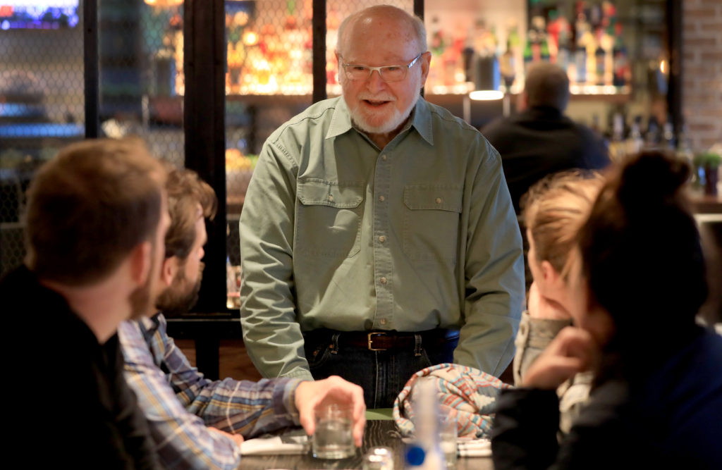 Sweet T's owner Dennis Tussey talks with customers, Monday, March 4, 2019 during a soft opening of the restaurant's new location in Windsor. Sweet T's was destroyed during the Tubb's fire as it roared over Fountaingrove and in to Santa Rosa. (Kent Porter / The Press Democrat) 2018