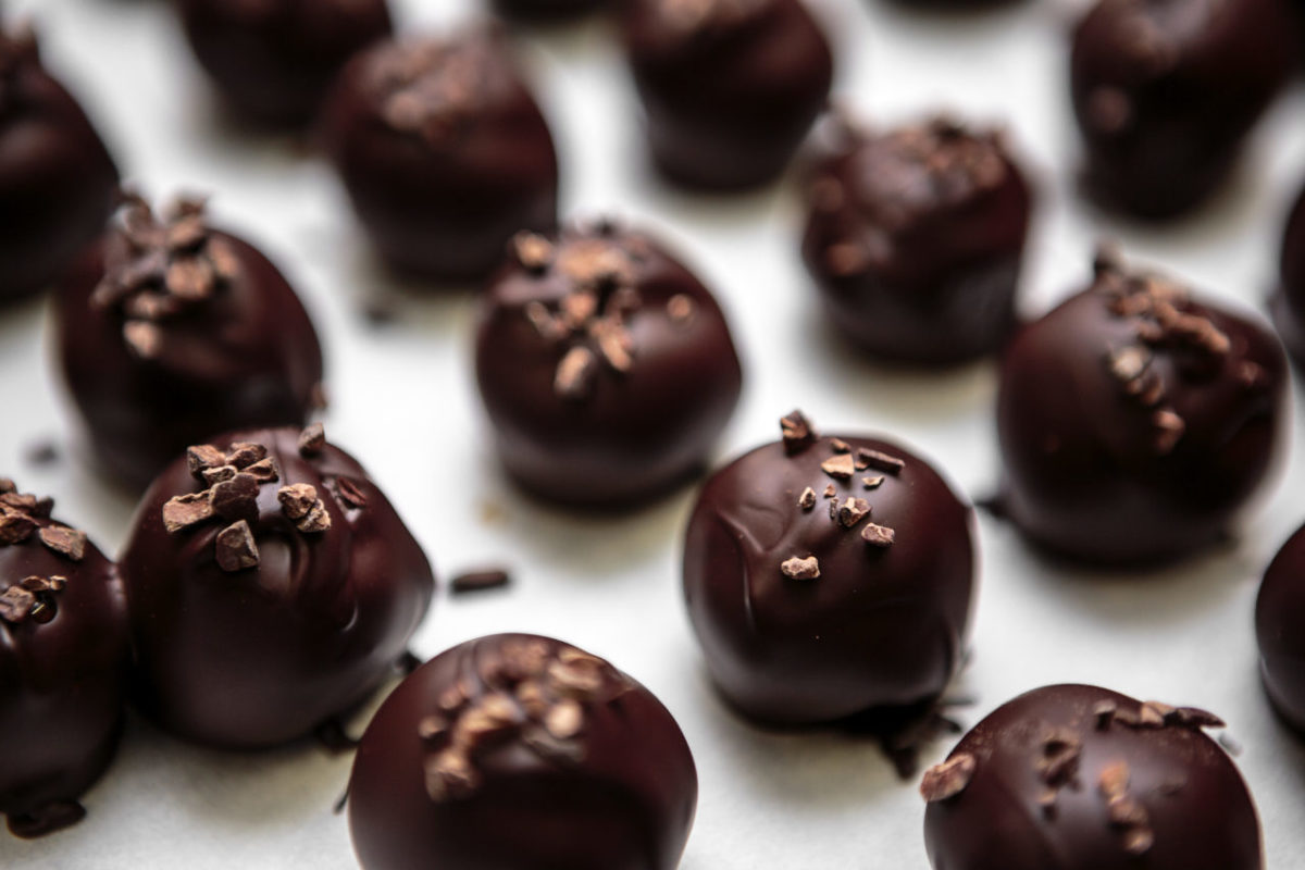 Just-made butter creme chocolates with cocoa nibs from Sonoma Chocolatiers in Sebastopol. (Sonoma Chocolatiers)
