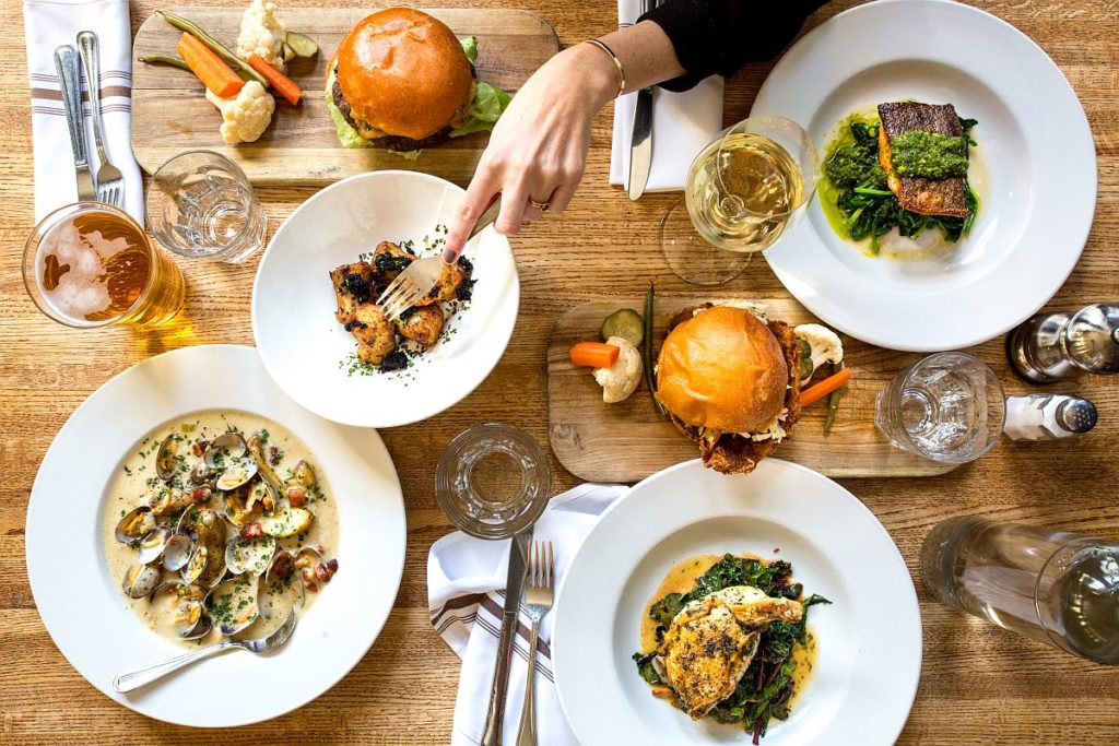 food on table at Due West Restaurant