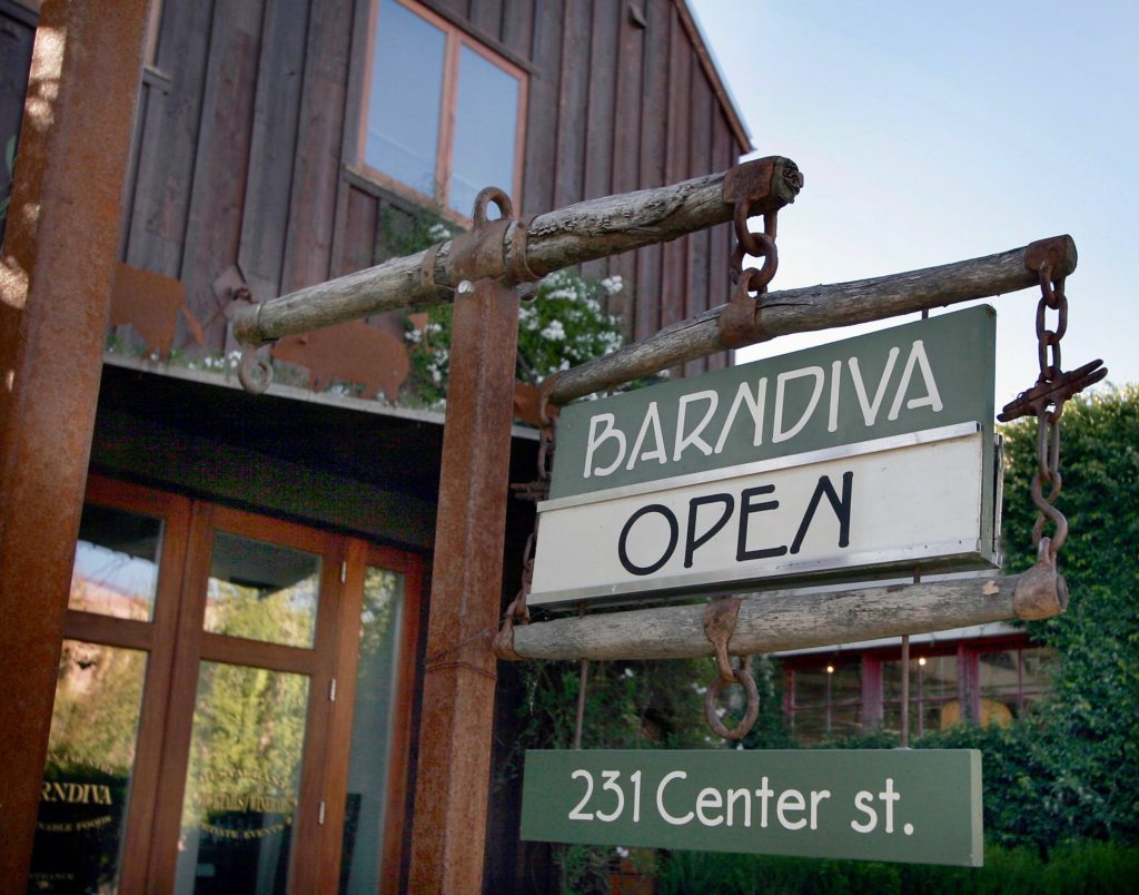 3/19/2010: D1: PC: The rustic sign marking the location of Barndiva in Healdsburg.