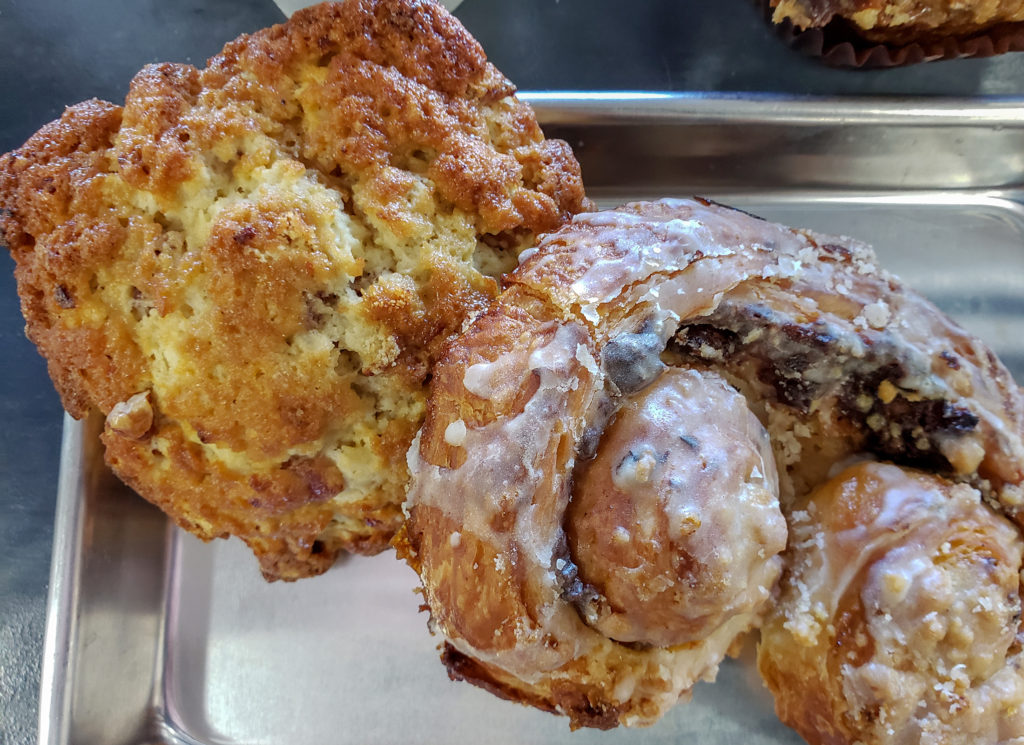 Maple bacon scone and butterhorn at Red Bird Bakery in Cotati. Heather Irwin/PD