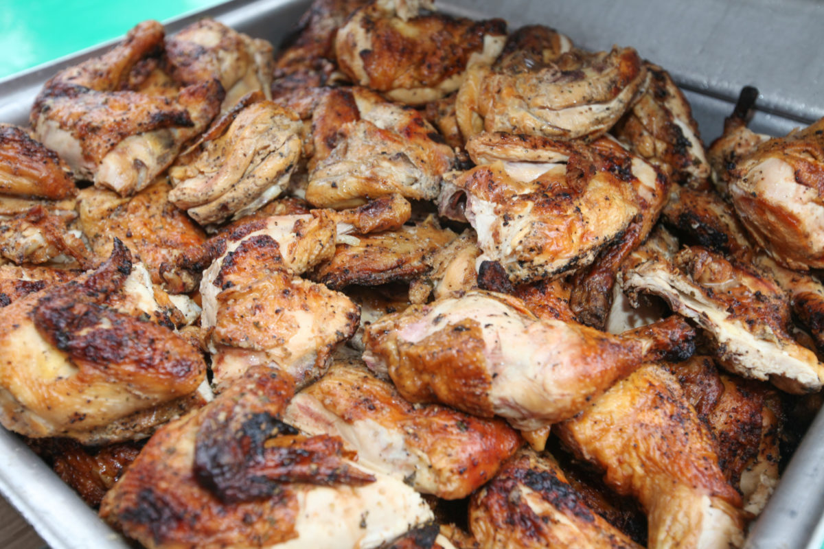 Lombardi's barbecued chicken at the Butter and Egg Days Kickoff Party Fundraiser at Lagunitas Brewery on Monday, April 6th, 2015. (Victoria Webb/For The Argus-Courier)
