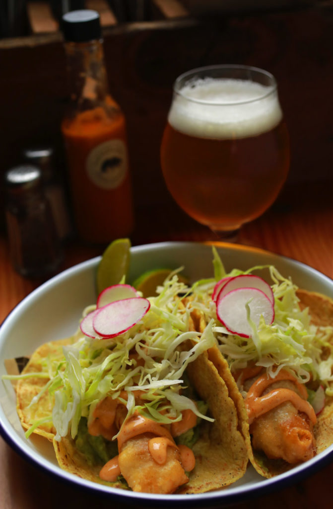 The Handline "El Coronado" taco with beer battered fired rockfish, shaved cabbage, chipotle aioli, avocado, lime. (John Burgess/The Press Democrat)