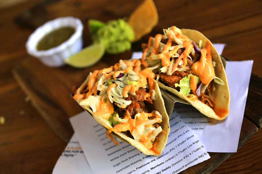 Hawaiian Kalua Pork Tacos from Belly Left Coast Kitchen & Taproom in Santa Rosa. (John Burgess/The Press Democrat)