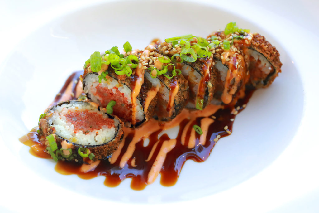Macadamia Crusted Roll with tempura fried spicy ahi topped with sweet & spicy sauce from Reel Fish Shop & Grill in Sonoma. (photo by John Burgess/The Press Democrat)