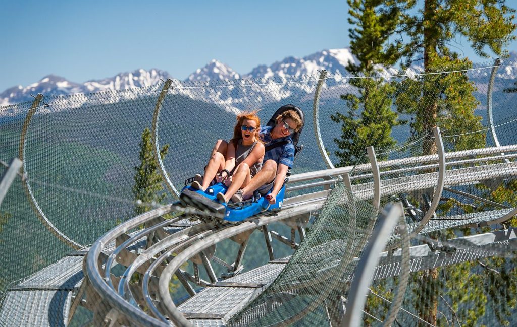 Friends and family ride the brand new mountain coaster at Vail.