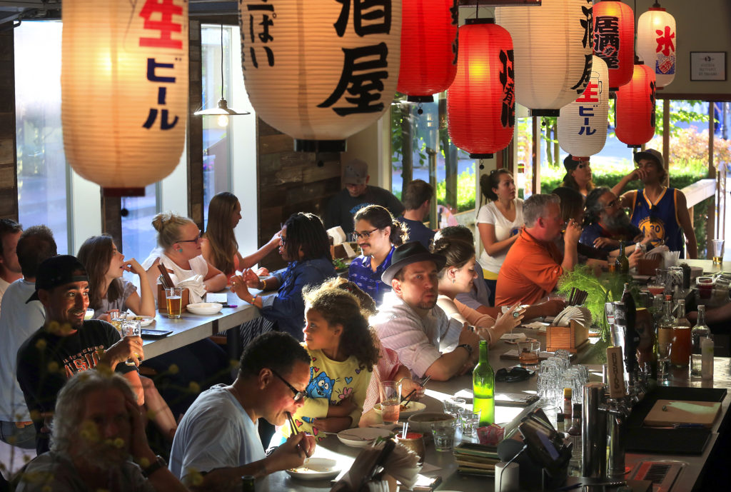 The bar at Ramen Gaijin in Sebastopol serves a selection of Japanese tea high balls along with traditional favorites. (John Burgess/The Press Democrat)